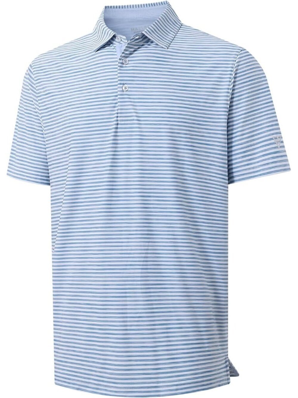 Mens Sky Blue White Dry Fit Striped Polo Shirt Short Sleeve Moisture Wicking